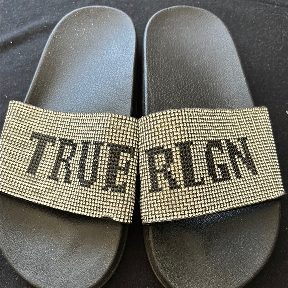True Religion Black Slide Sandals